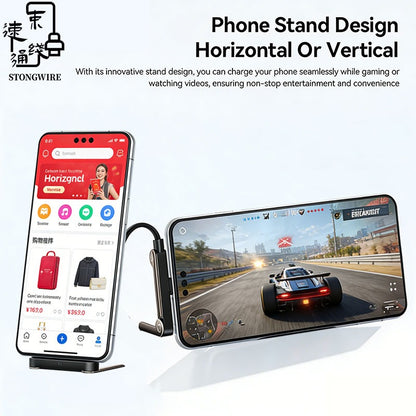NEW 240W Fast Charging Cable with Phone Stand – Nylon Braided USB-C Type-C Data Cable