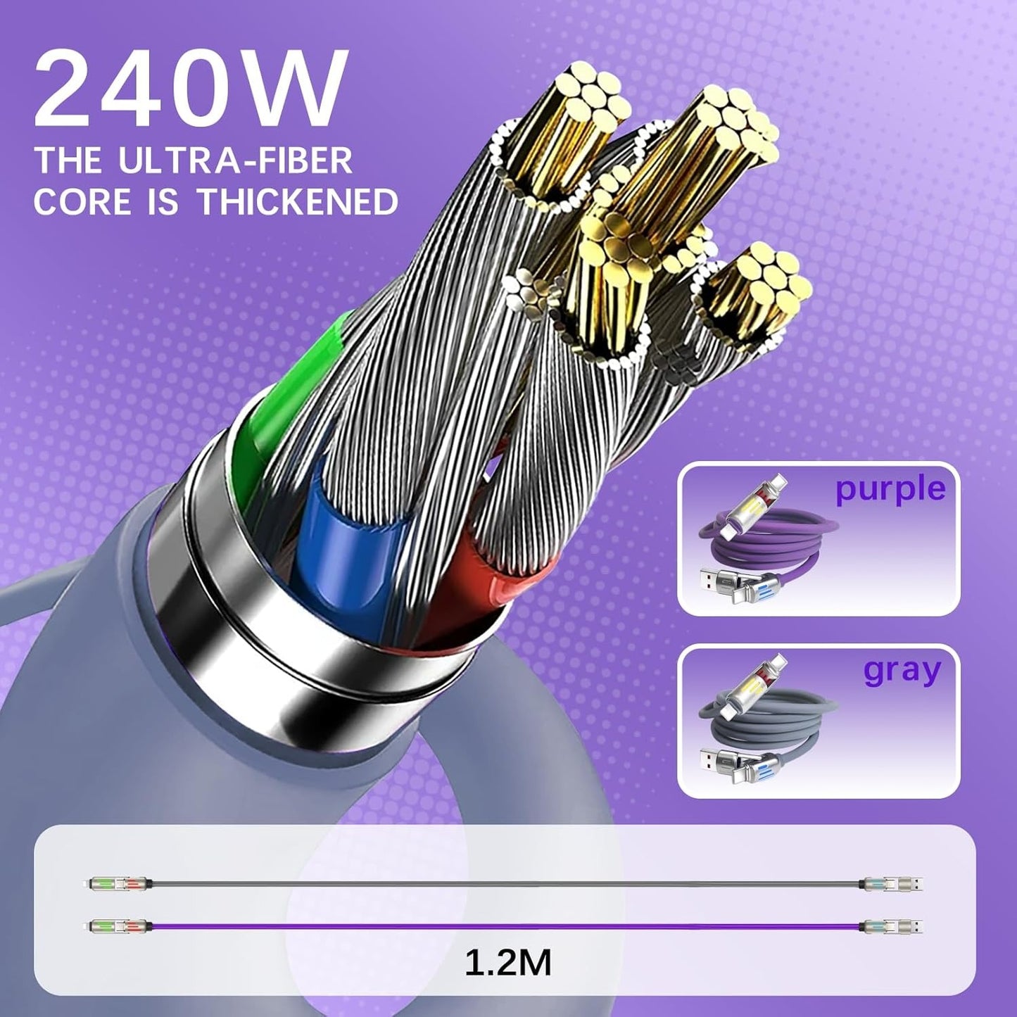 4 in 1 Type-C 240W Fast Charging USB Data Cable – Multi Device Charging Cable