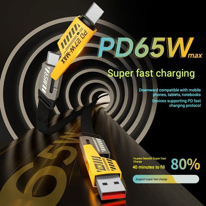 PD 65W Fast Charging Cable 4-in-1 Multi Phone Charger Cable with Voltage Display