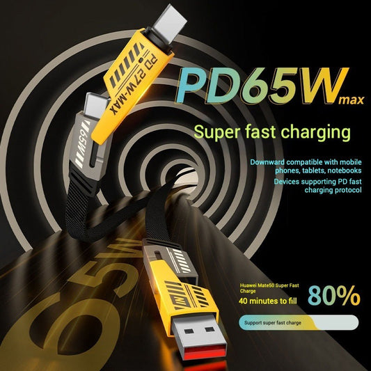 PD 65W Fast Charging Cable 4-in-1 Multi Phone Charger Cable with Voltage Display