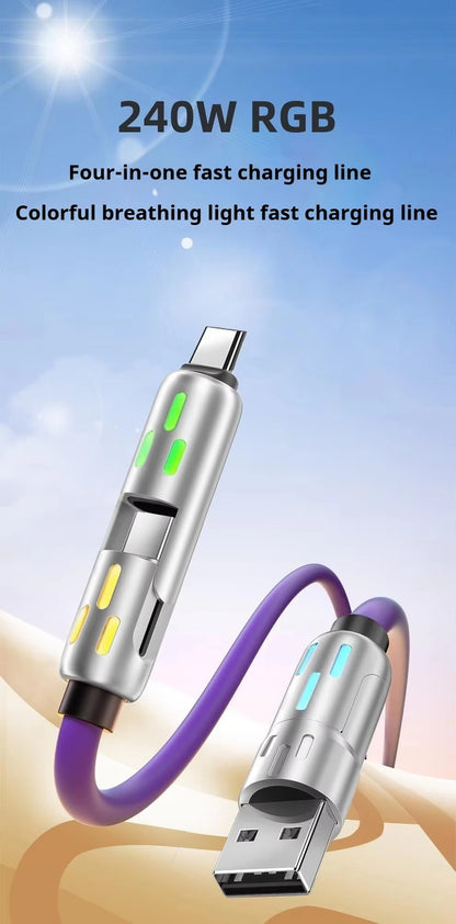 4 in 1 Type-C 240W Fast Charging USB Data Cable – Multi Device Charging Cable